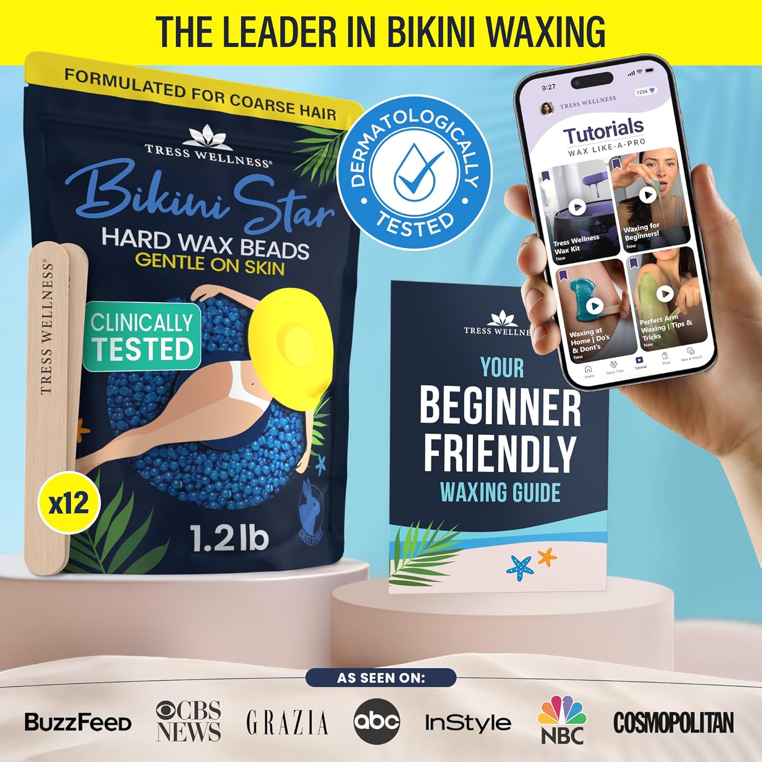 Tress Wellness Wax Beads - Award Winning - Safe for Skin - Dermatologically Tested - At-Home Kit for Bikini, Brazilian & Full Body - Bikini Star 1.2lb