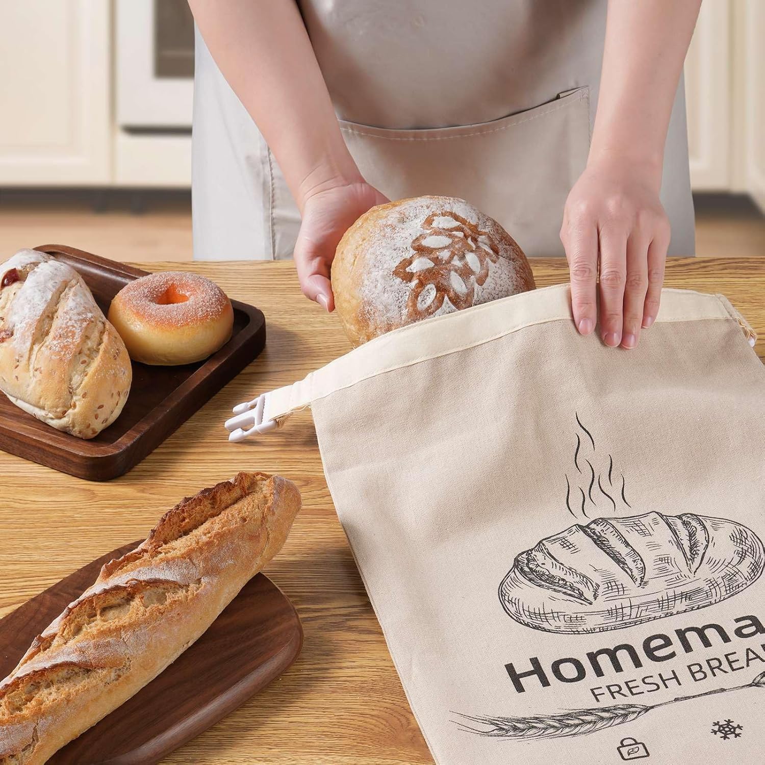 2 Pack Beeswax Bread Bags for Sourdough,Reusable Organic Linen Beeswax Bread Bag for Homemade Sourdough 17 x 12.6 Inches Food Storage Cloth Bag – Freezer-Friendly & Freshness Preservation