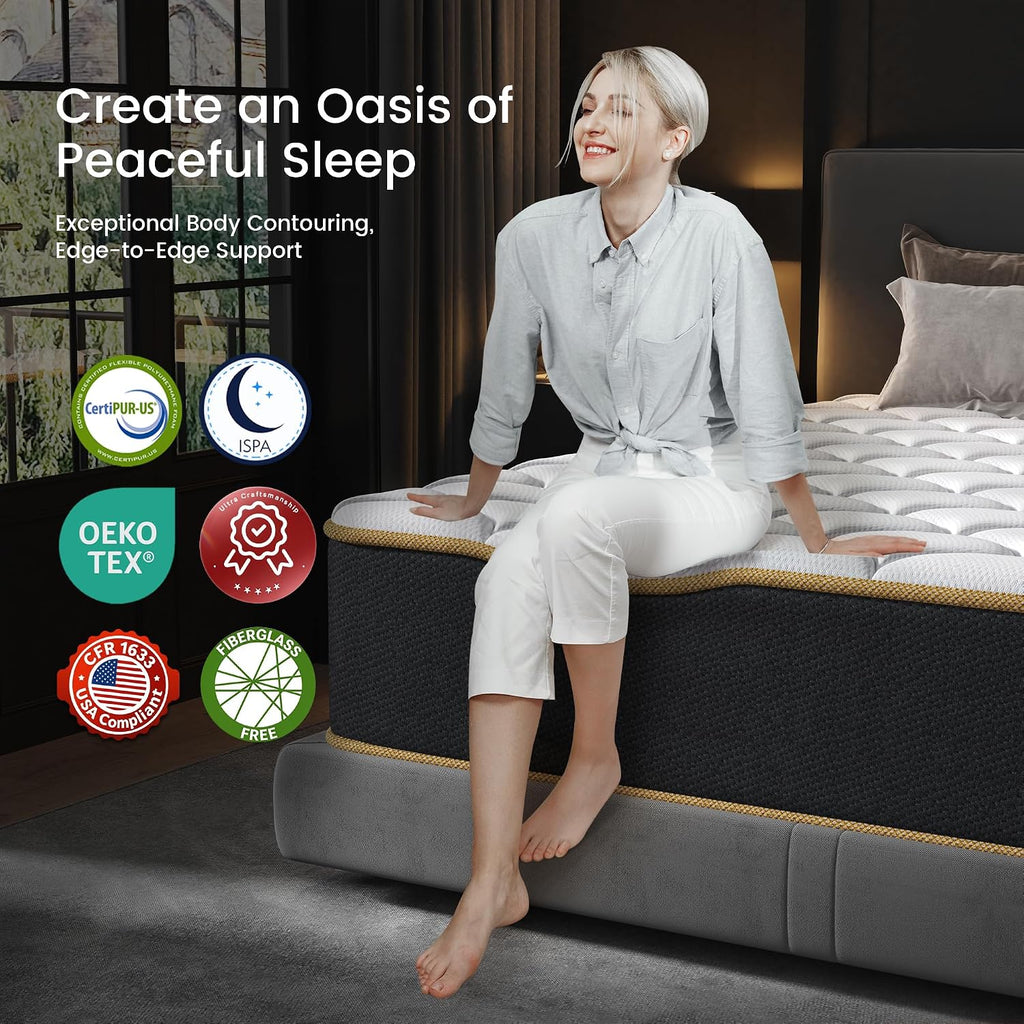 Luxury Full Size Mattress 8 Inch, Hotel Level Hybrid Mattress Full Size Bed In A Box, Gel Memory Foam & 7-Zone Ergonomics Targeted Support, Certipur-Us, Teens, Singles, Guest Rooms, 365-Trials