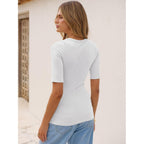 Anrabess Womens Half Sleeve Tops V Neck Ribbed Knit Slim Fit Basic T Shirts 2026 Summer Casual Tees Spring Trendy Clothes