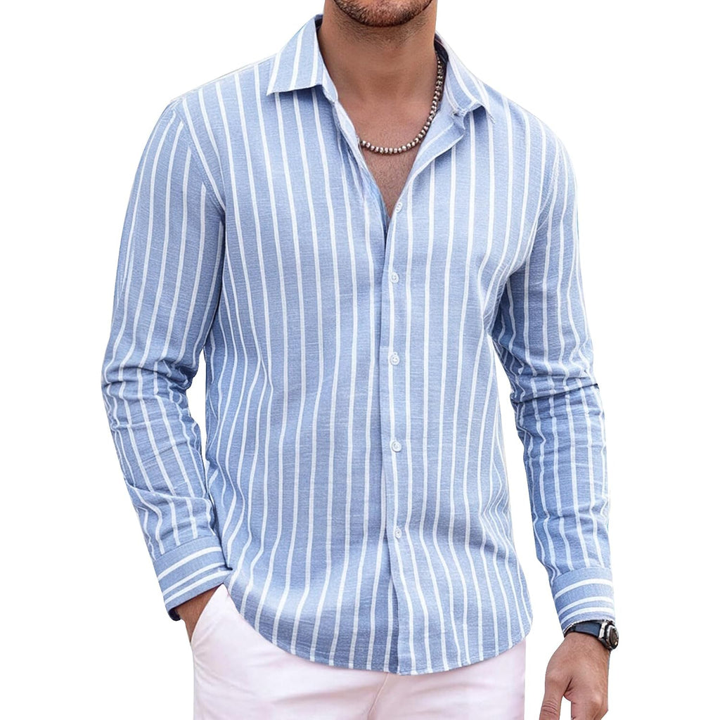 Alex Vando Mens Linen Long Sleeve Casual Button Down Shirt For Men Beach Wedding Shirts