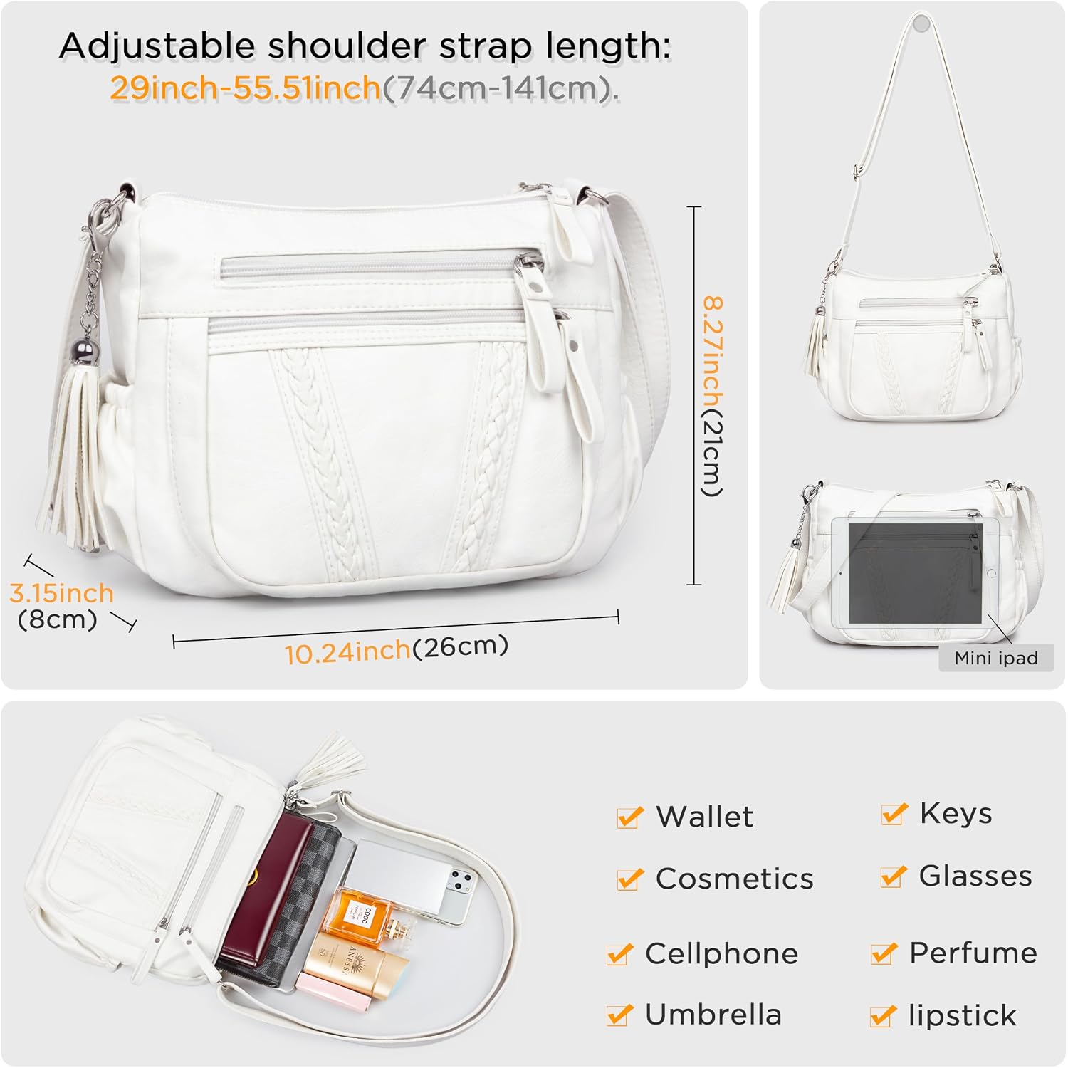 Volganik Rock Crossbody Bag For Women With Tassel Ladies Soft Pu Leather Purses And Handbag Pocketbooks