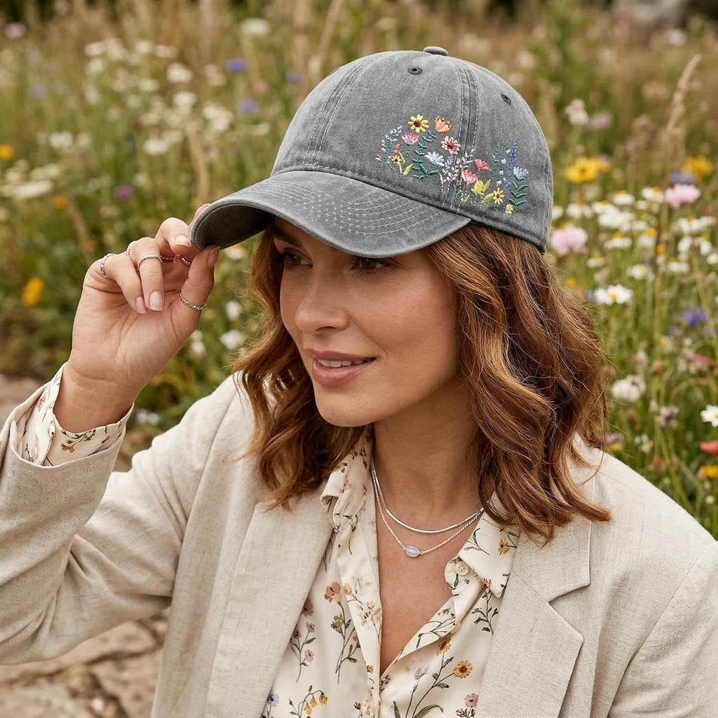 Elegant Floral Embroidered Baseball Cap for Women Men, Adjustable Trendy Soft Breathable Dad Hat, Gifts for Flower Lover Elegant Floral G