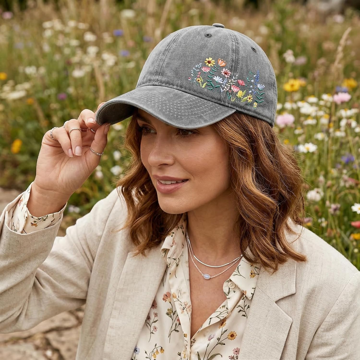 Elegant Floral Embroidered Baseball Cap for Women Men, Adjustable Trendy Soft Breathable Dad Hat, Gifts for Flower Lover Elegant Floral G