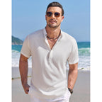 Coofandy Men'S Linen Henley Shirt Short Sleeve Casual Summer Beach Hippie T Shirts