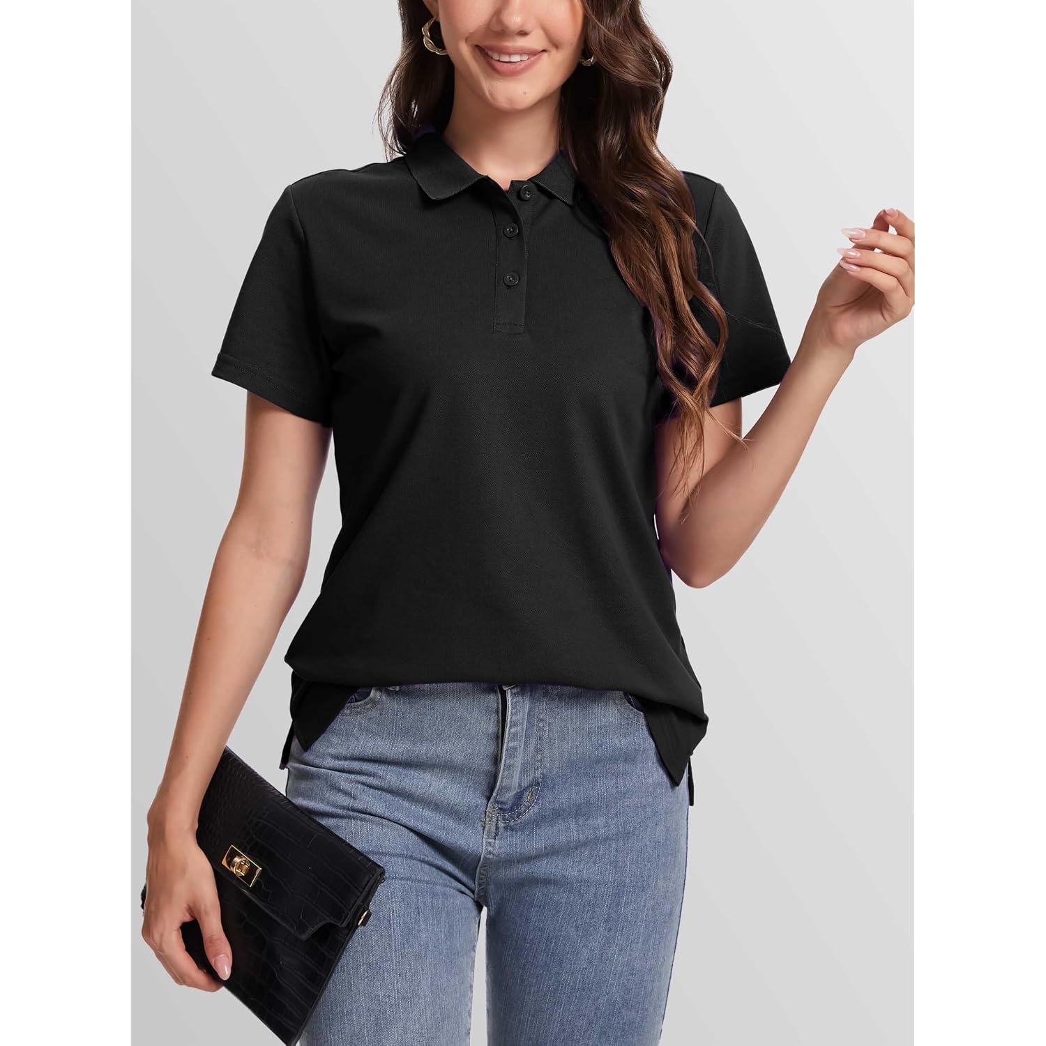 Smeng Women'S Polo Shirts Cotton Pique Short Sleeve Collared 3 Button Summer Tops Work,Casual,Golf Shirt