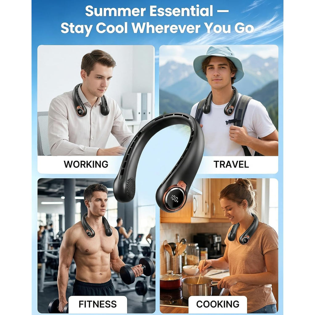 Bnbz Portable Neck Fan, 6000Mah Rechargeable Fan Blows Cold Air With Led Display, 4 Speeds, 20H Runtime, Quiet Wearable 360° Personal Cooling Fan For Outdoor Travel Work Gym Gift For Women Men-Black