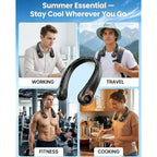 Bnbz Portable Neck Fan, 6000Mah Rechargeable Fan Blows Cold Air With Led Display, 4 Speeds, 20H Runtime, Quiet Wearable 360° Personal Cooling Fan For Outdoor Travel Work Gym Gift For Women Men-Black