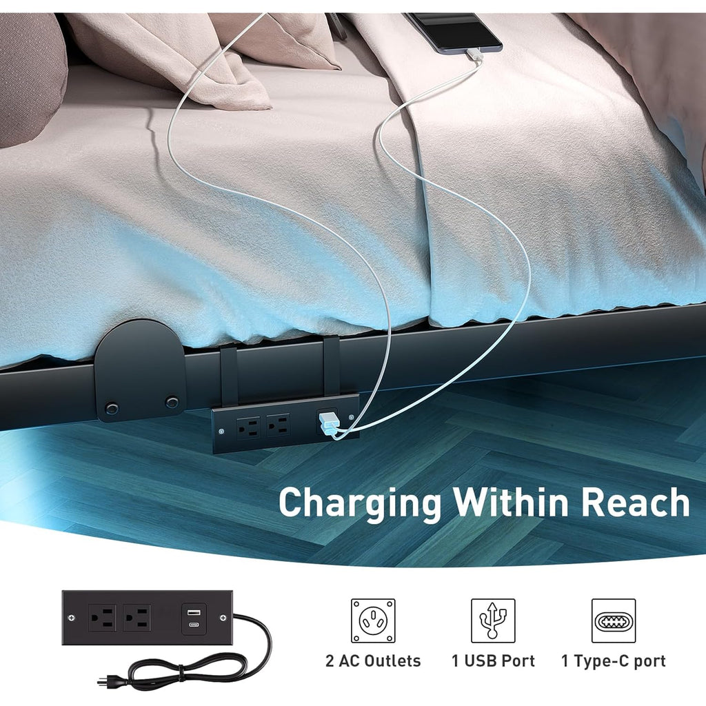 Qimamo Floating Queen Bed Frame, 14 Inch Metal Platform Bed With Smart Led Lights & Charging Station, Easy Assembly, No Box Spring Needed