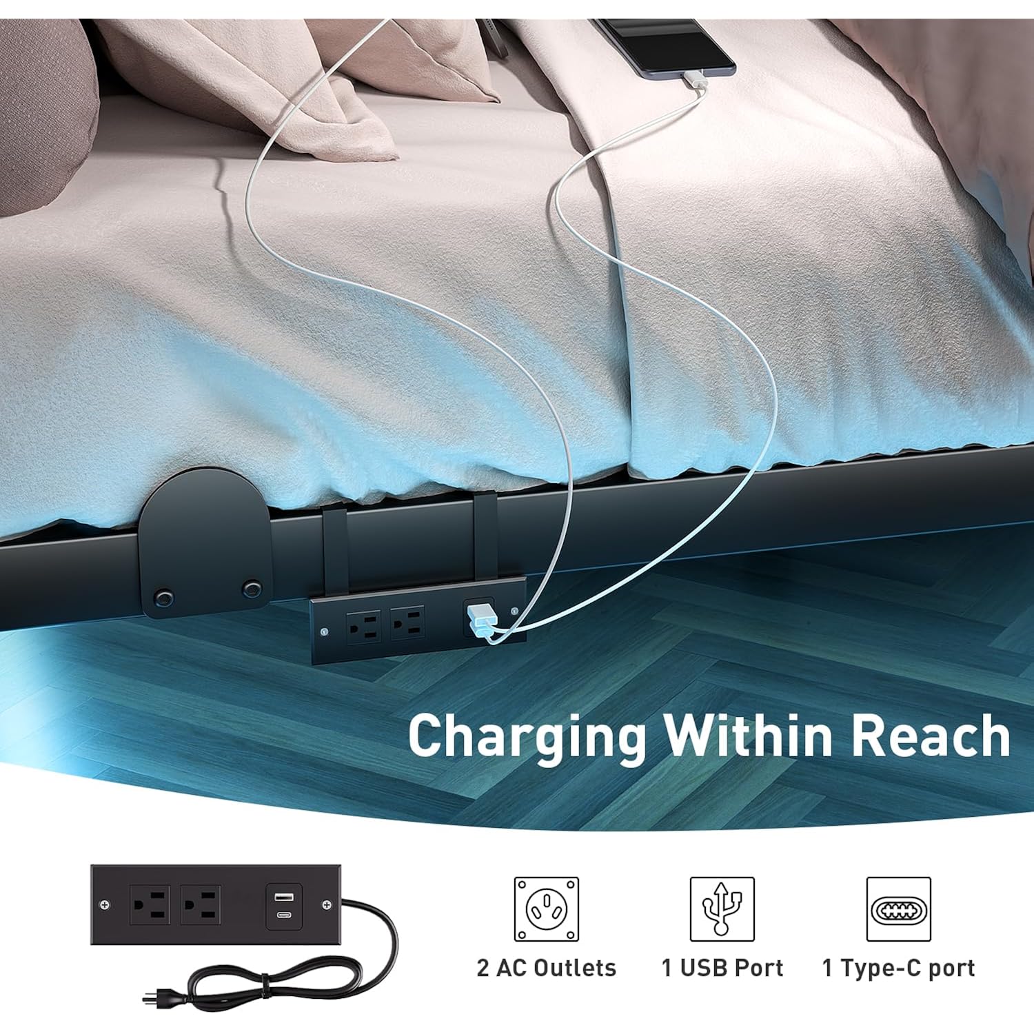 Qimamo Floating Queen Bed Frame, 14 Inch Metal Platform Bed With Smart Led Lights & Charging Station, Easy Assembly, No Box Spring Needed
