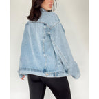 Women'S Oversized Jean Jacket Long Blue Denim Jacket Long Sleeve Button Down Trucker Jacket Shacket Fall Coats
