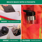 Beach Bag And Pool Bag Has Cooler Pocket, 7 Pockets Total, Zip Top. Family Size Waterproof Beach Tote