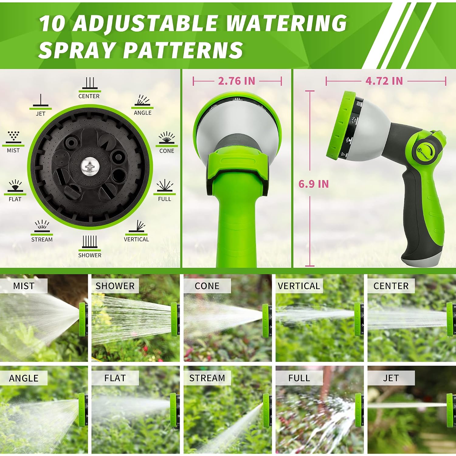 Automan Garden Hose Nozzle - 2 Pack, Thumb Control Sprayer, Slip-Resistant Water Nozzle, Extra 4 Washers, For Watering Plants Lawn & Garden, Cleaning, Washing Car, Showering Pets