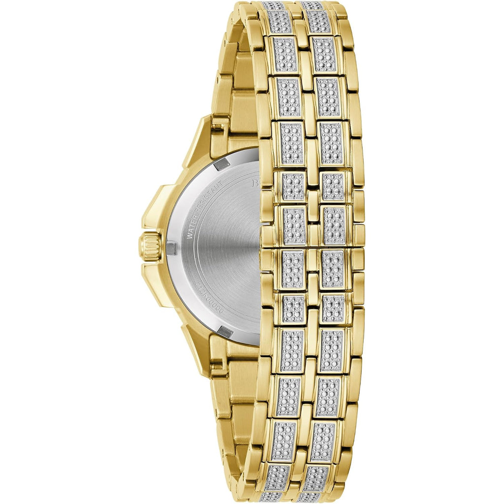 Bulova Ladies' Crystal Octava Gold Stainless Steel 3-Hand Quartz Watch, Crystal Bezel And Dial Style: 98L302