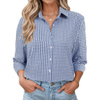 Womens Long Sleeve Button Down Shirts Casual Loose Fit Cotton Collared Blouses