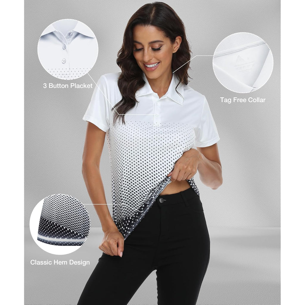 Women's Golf Polo Shirts Short Sleeve Moisture Wicking Tennis Athletic Shirt with 3 Button