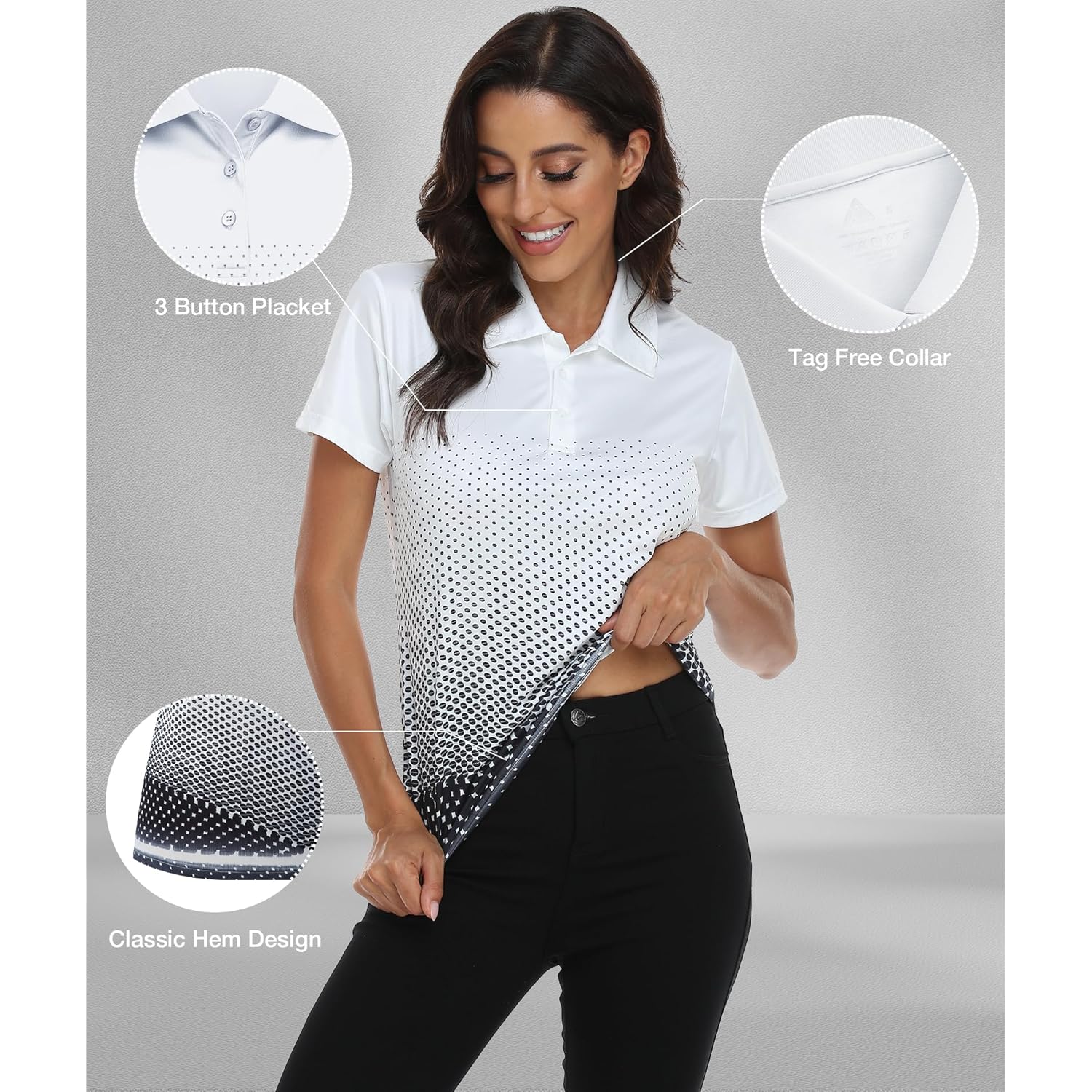 Women's Golf Polo Shirts Short Sleeve Moisture Wicking Tennis Athletic Shirt with 3 Button