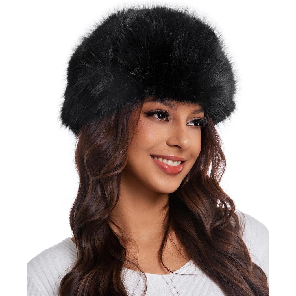 Faux Fur Fluffy Trapper Hat for Women – Winter Warm Russian Ushanka Hat with Ear Flaps