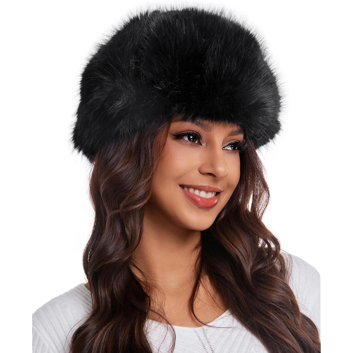 Faux Fur Fluffy Trapper Hat for Women – Winter Warm Russian Ushanka Hat with Ear Flaps