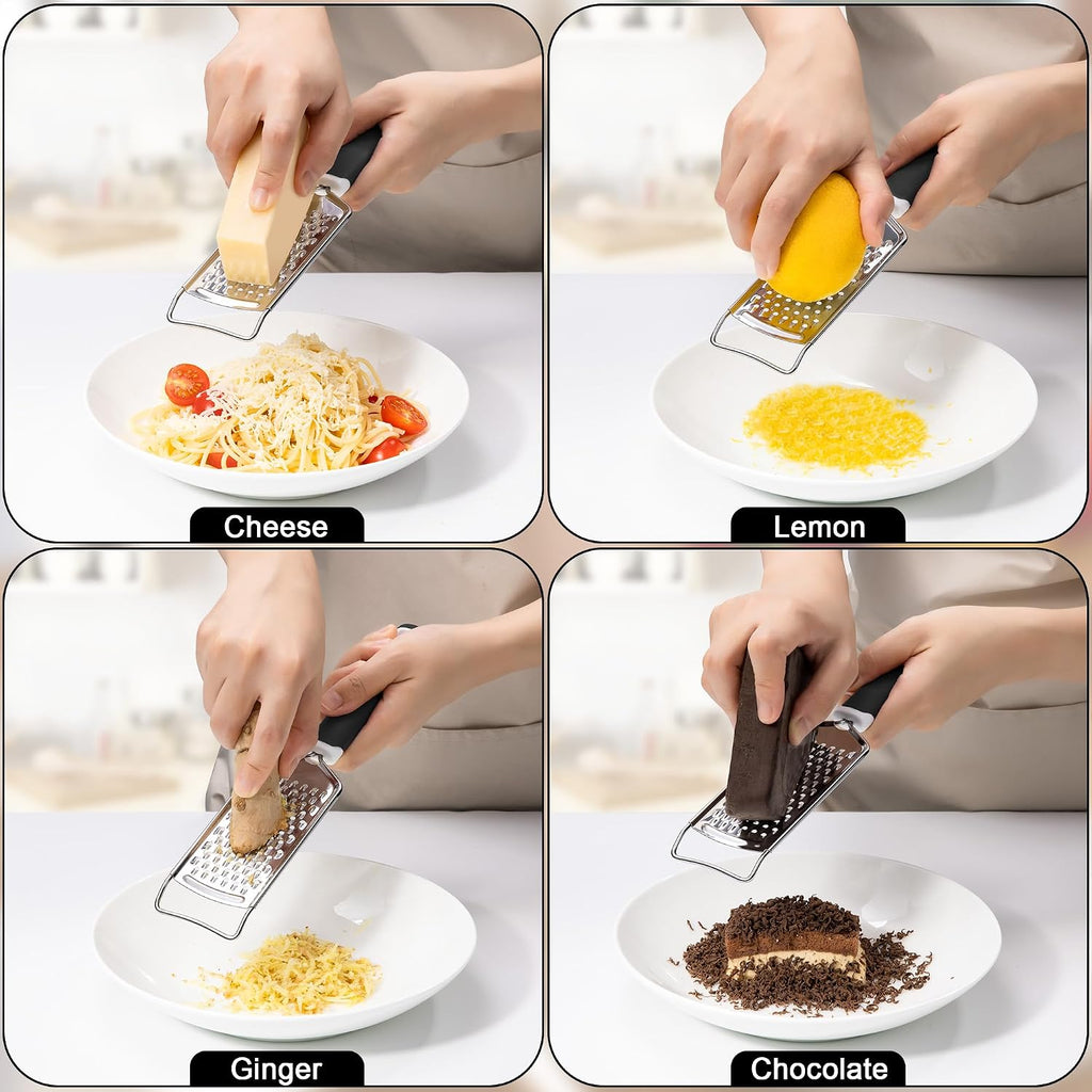 Professional Cheese Graters For Kitchen Stainless Steel Handheld, Metal Lemon Zester Grater With Handle For Cheese, Chocolate, Spices, Kitchen Gadgets And Tools, Soft Grip Handle, Black