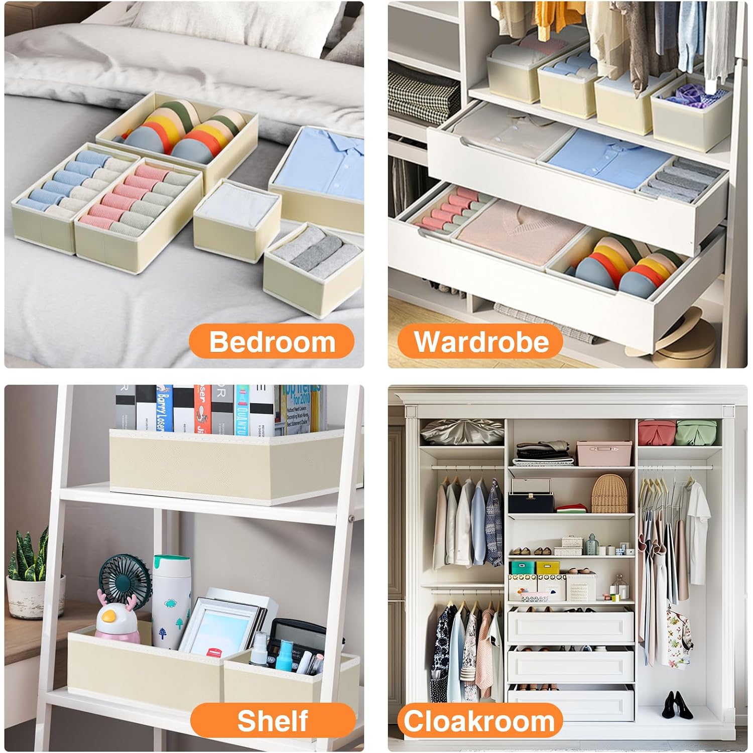 Dimj Drawer Organizer Clothes 15 Pack - Foldable Baby Organizers And Storage & Closet Organizers For Bedroom, Closet - Nursery Organization Dresser Dividers For Underwear, Sock,Bra, Belt, Tie, Beige