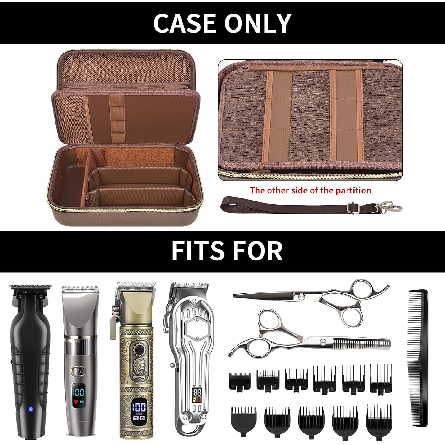 Barber Case For Hair Clippers Cutting Supplies, Trimmer Accessories Organizer For Wahl/For Ufree/For Andis Men Women Razor Grooming Kits, For Oneisal Dog Shaver- Travel Bag Only (Brown)