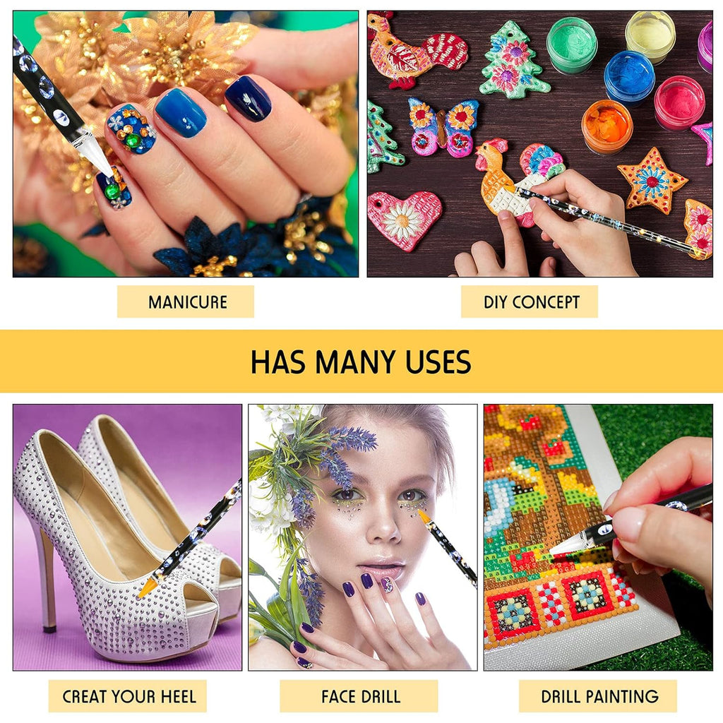 20 Pcs Rhinestone Picker Pen Set, 16 Yellow and White Self Adhesive Nail Dotting Wax Pen with 4 Triangular Bead Separator, Crystal Pick up Tools for Nail Art Diamond Painting