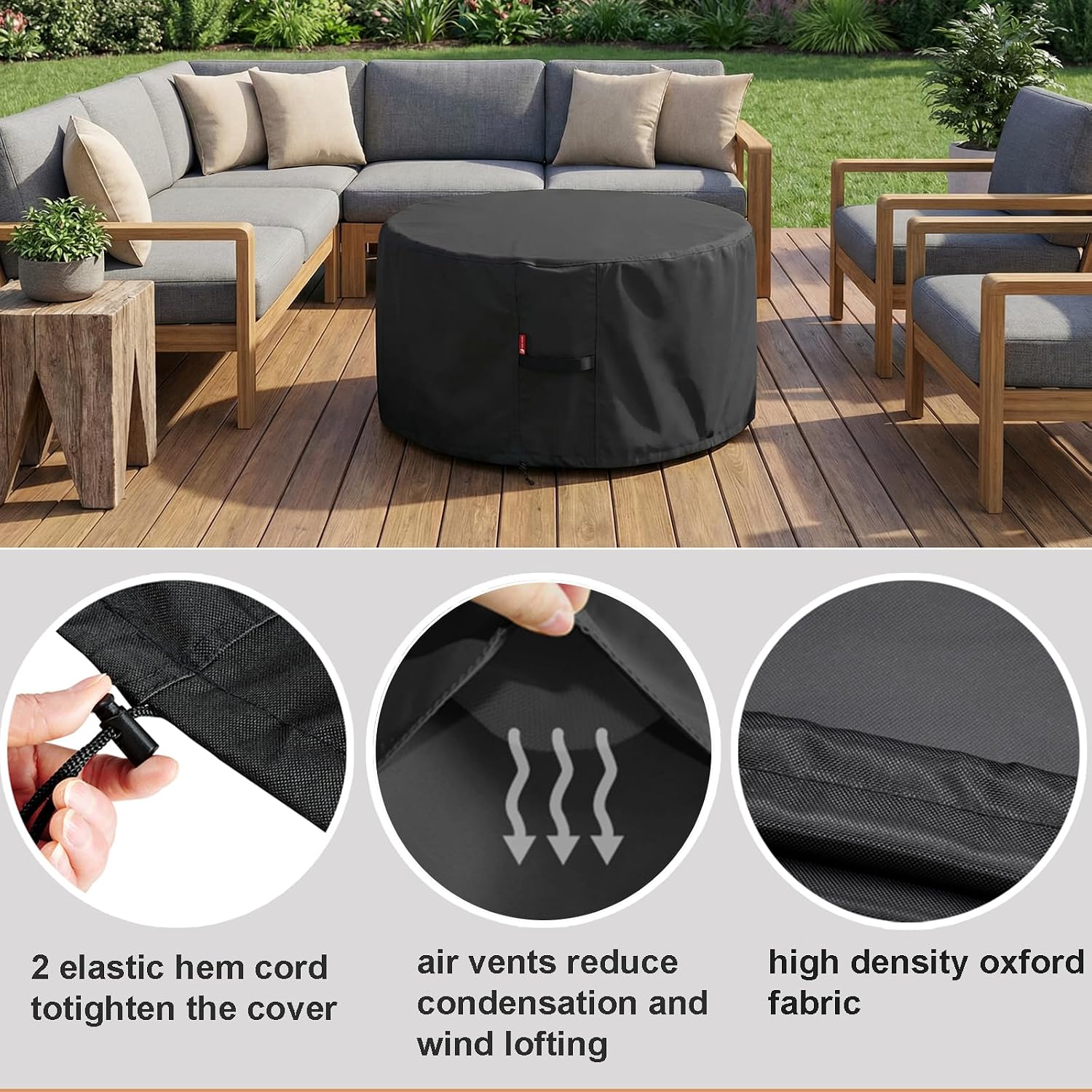 Fire Pit Cover 36"Dia X 24"H,Waterproof Heavy Duty 600D Polyester