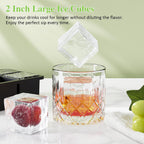 Large Ice Cube Tray For Whiskey: 2" Big Silicone Ice Tray With Lid For Whisky - 3Pack Old Fashioned Ice Cube Trays For Cocktail - Huge Square Cubed Bourbon Ice Cube Maker