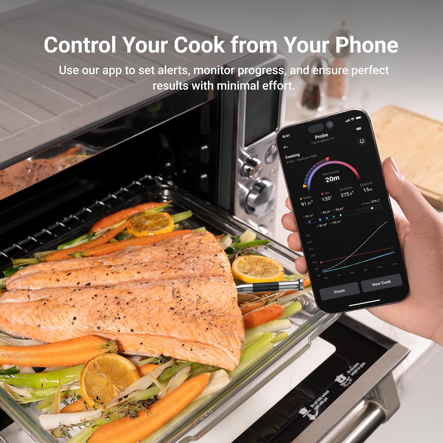 Thermomaven Smart Bluetooth Wireless Meat Thermometer, 10X Enhanced Sub-1G Signal And Stability, Standalone Display Base, Certified Accuracy ±0.5°F, Wifi Unlimited Range For Bbq, Oven, Smoker, Grill