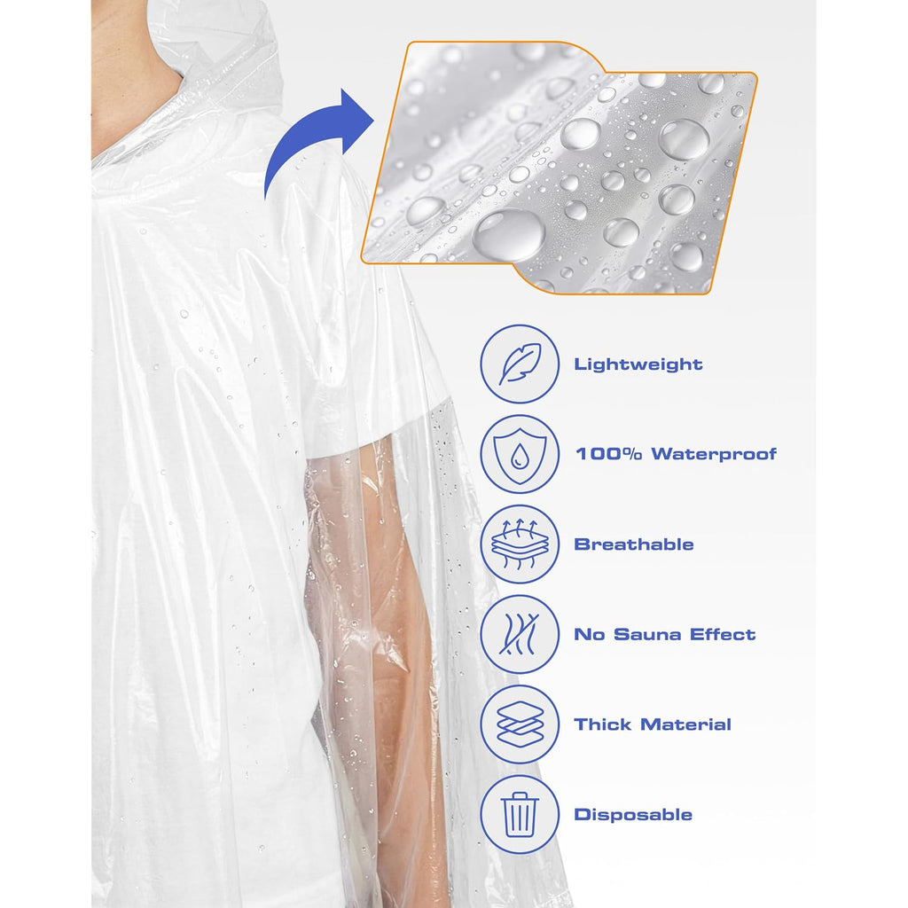 Hagon Pro Disposable Rain Ponchos For Adults (5 Pack)
