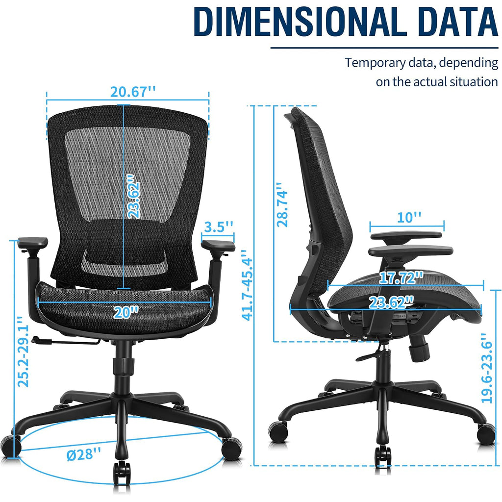 Ergonomic Mesh Office Chair,Comfy Computer Desk Chair - Bifma 5.1 Certified Commercial Swivel Task Chair For Home Office - Adjustable Lumbar Support & Armrests,Tilt Function,Wide Seat (Black)