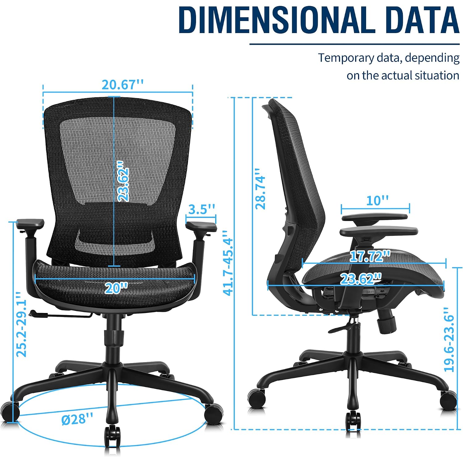 Ergonomic Mesh Office Chair,Comfy Computer Desk Chair - Bifma 5.1 Certified Commercial Swivel Task Chair For Home Office - Adjustable Lumbar Support & Armrests,Tilt Function,Wide Seat (Black)