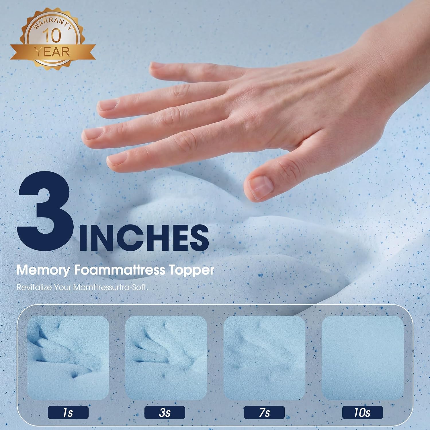 Valuxe 3 Inch Gel Memory Foam Mattress Topper Queen Size High Density Cooling Pad Pressure Relief Bed Topper (With Removable & Washable Bamboo Cover)