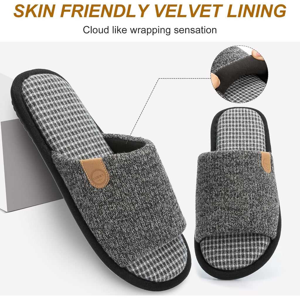 Mens Cozy Memory Foam Slippers Indoor Outdoor Gifts For Men Slip On House Shoes Anti-Skid Soft Open Toe Slippers