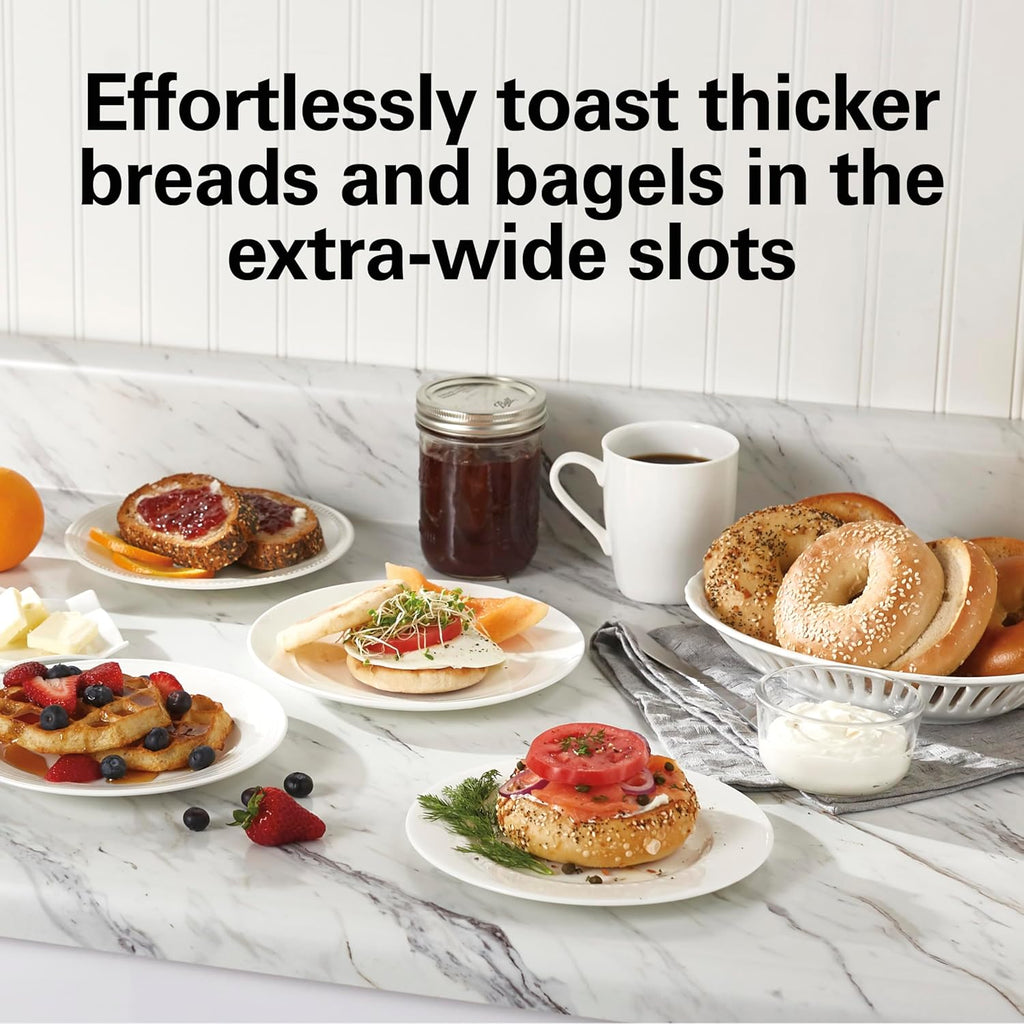 Hamilton Beach 2 Slice Extra Wide Slot Toaster with Bagel & Defrost Settings, Shade Selector with 7 Browning Levels, Toast Boost, Auto Shutoff, Black & Stainless Steel (22633)