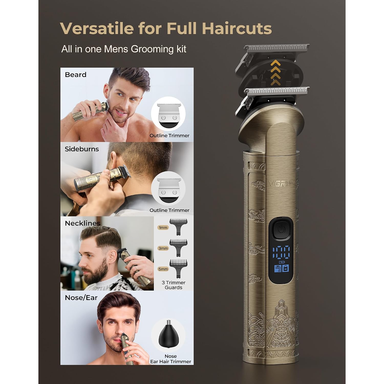 Vgrpro Hair Clippers For Men Professional, Cordless Hair Clippers For Hair Cutting, Mens Clippers And Trimmers Set, Electric Hair Trimmer For Men With Package Case (Gloden)