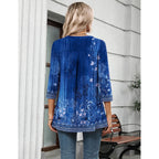 Womens 3/4 Length Sleeve Tops V Neck Tunic Casual Dressy Blouse Floral Printed Shirts