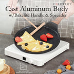 ESLITE LIFE 11 Inch Crepe Pan with Spreader, Nonstick Granite Coating Dosa Pan, Roti Tawa Comal Para Tortillas Pancake Griddle Pan, Induction Compatible, PTFE & PFOA Free, Black