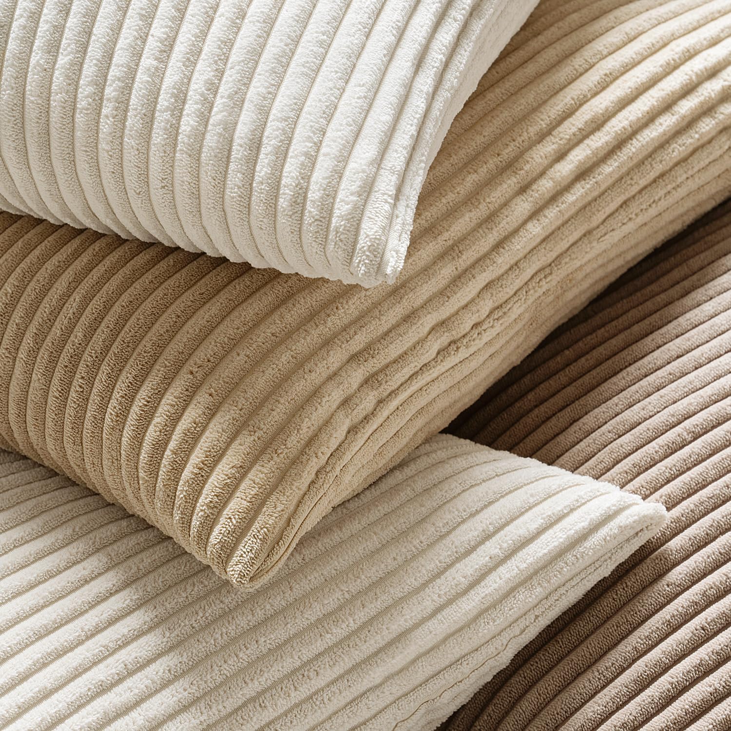 Miulee Decorative Corduroy Throw Pillow Covers Set Of 2 18X18 Cream White | Soft Solid Striped Textured Cushion Cases For Couch Chair Sofa Bed Living Room Boho Square Pillowcases For Home Decor