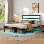 Clibfeng Full Size Bed Frame With Headboard,Heavy Duty Steel Slats Support-Led Bed Frame With Usb Charging Station,Mattress Foundation-Under Bed Storage,No Box Spring Needed,Noise Free，Black