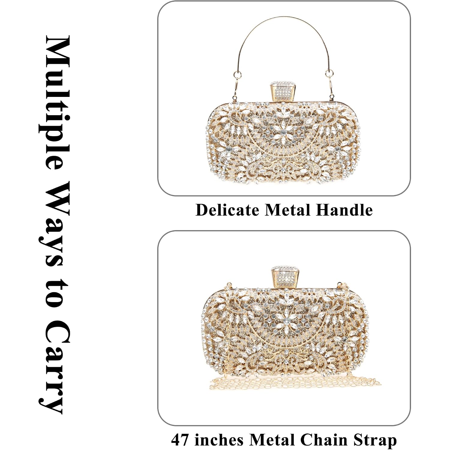 Womens Sparkly Rhinestone Crystal Clutch Bag Glitter Sequin Bridal Purse Evening Handbag For Wedding Party Prom