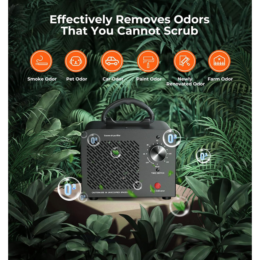 Ozone Generator 48,000Mg, Commercial Ozone Machine Odor Removal, High Capacity O3 Ionizer Air Purifier Deodorizer, Portable Mini For Car, Home, Smoke, Pets, Industrial, For 4000 Square Feet -Black
