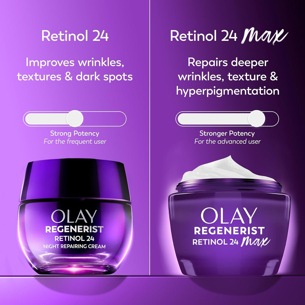 Olay Retinol Night Cream For Women, Max, Anti-Aging Face Mousturizer, Fragrance-Free, Non Greasy - Anti-Wrinkle, Smooth Fine Lines, Hydrating Skin Care - Triple Collagen Cream, Niacinamide, 1.7Oz