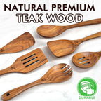 Wooden Spoons For Cooking, 6 Pcs Natural Teak Wooden Kitchen Utensils Set, Cooking Utensils Set With Long & Comfort Grip, Wooden Spoons Spatula Set Perfect For Non-Stick Cookware