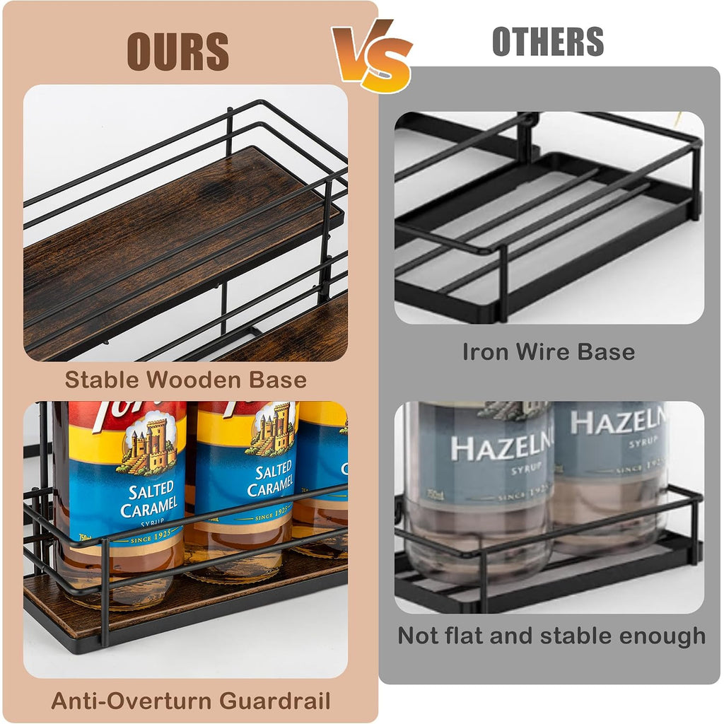 Coffee Syrup Organizer Rack, 2 Tier Syrup Holder For Coffee Bar Syrup Storage,Kitchen Condiment Organization And Wine Display(6 Bottle Capacity).