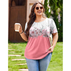 IN'VOLAND Womens Plus Size Tops Tunic Short Sleeve Crew Neck Shirts Casual Summer Blouse 1X-5X