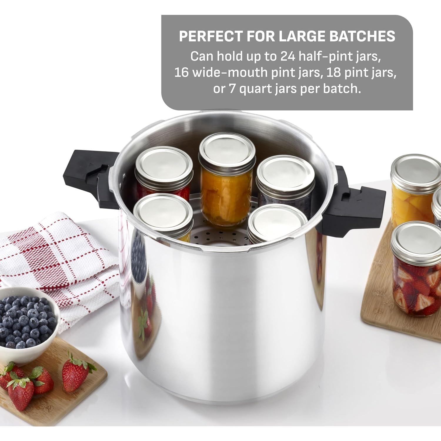 T-fal 22-Quart Aluminum Pressure Canner, 3 PSI Settings, Home Canning, Includes Racks & Canning Guide, Large Capacity, Pressure & Water Bath Canning for Vegetables, Meats, Seafood & Fruits, Silver