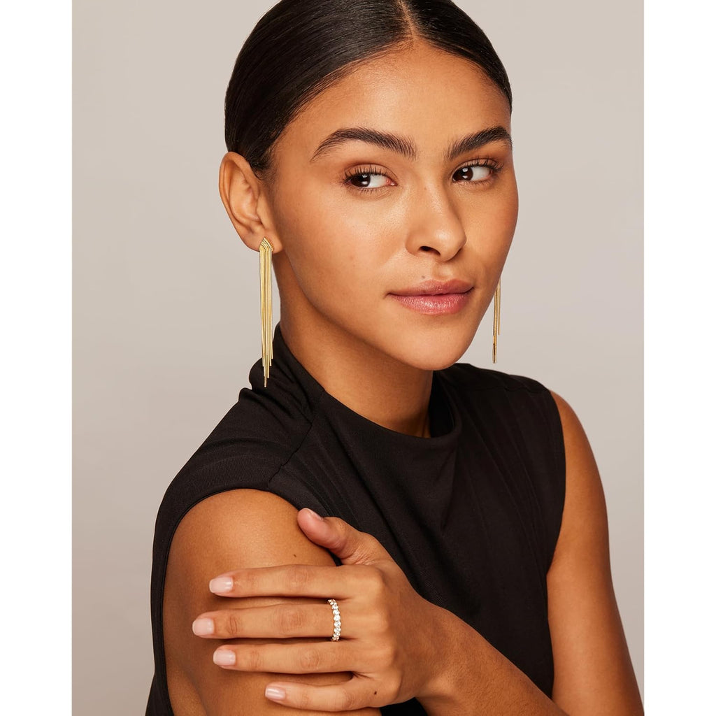 PAVOI 14K Gold Plated Long Tassel Dangle Earrings for Women - 925 Sterling Silver Posts Elegant Rhinestone Chain Chandelier Drop Earrings - Statement Jewelry
