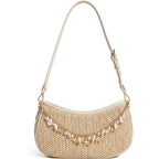 CHUNLI Straw Shoulder Bag for Women, Boho Woven Raffia Hobo Purse with Charm Chain, Adjustable Strap Summer Beach Vacation